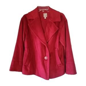 J Jill Pea Coat Womens Sz S Red Wool Blend Collared Casual Oversized